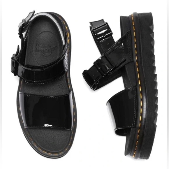Dr. Martens Women's Voss Black Glossy Platform Sandals Size US 7 - Picture 1 of 12